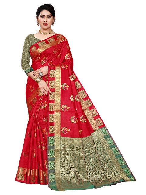 

Pisara Red & Green Floral Zari Silk Cotton Patola Saree