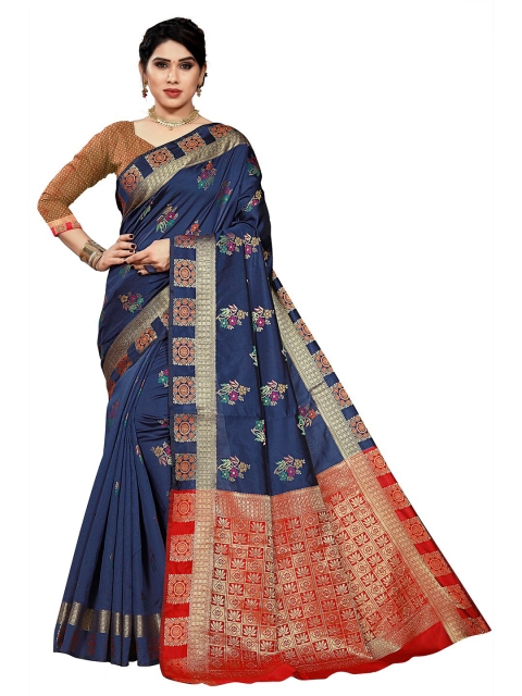 

Pisara Navy Blue & Red Woven Design Zari Silk Cotton Patola Saree