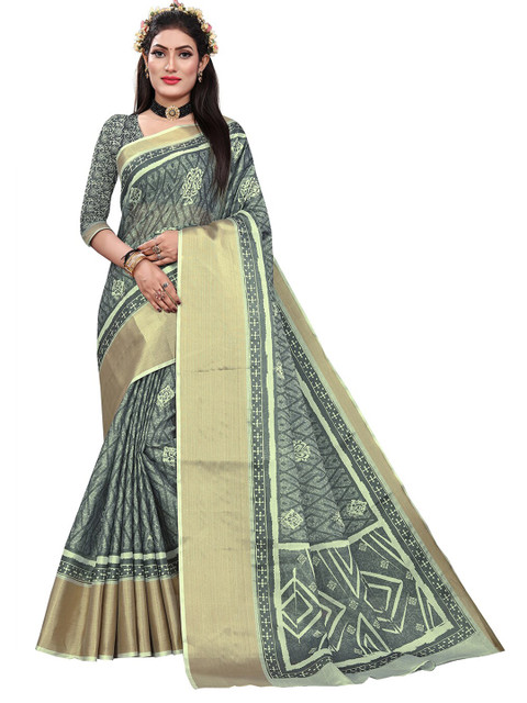 

Pisara Grey & Gold-Toned Floral Silk Cotton Saree