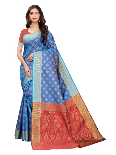 

Pisara Blue & Pink Woven Design Zari Silk Cotton Kanjeevaram Saree