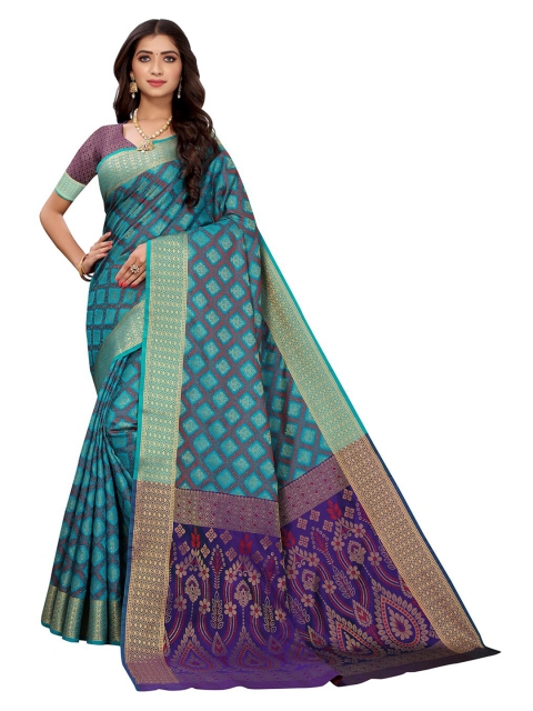 

Pisara Blue & Purple Woven Design Zari Silk Cotton Kanjeevaram Saree