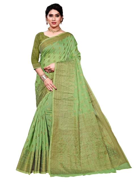 

Pisara Sea Green & Gold-Toned Woven Design Zari Silk Cotton Chanderi Saree
