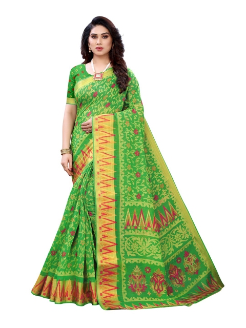 

Pisara Lime Green & Yellow Floral Silk Cotton Saree