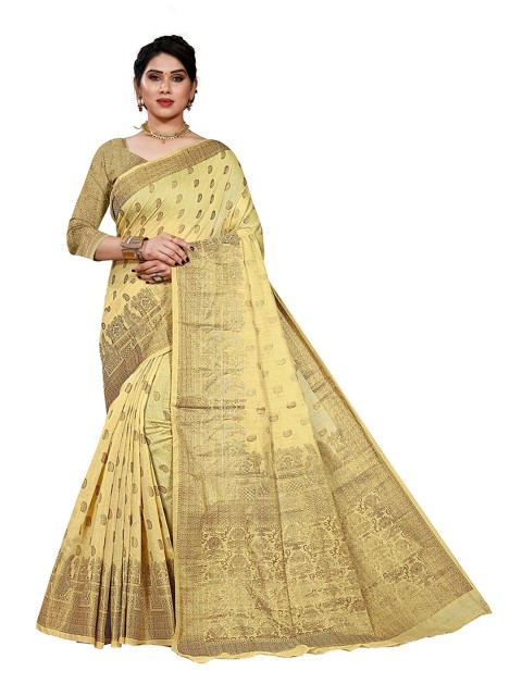 

Pisara Cream-Coloured Woven Design Zari Silk Cotton Chanderi Saree