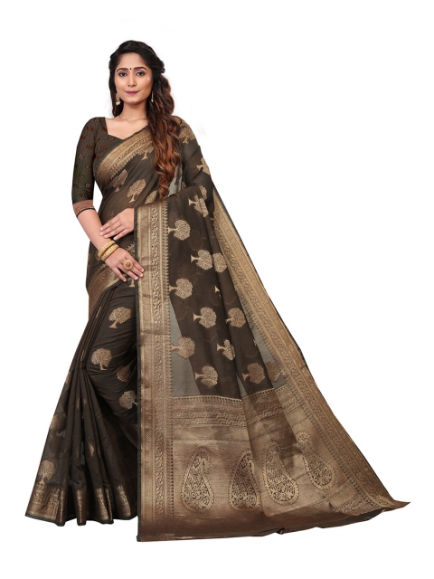 

Pisara Brown & Gold-Toned Woven Design Zari Silk Cotton Patola Saree