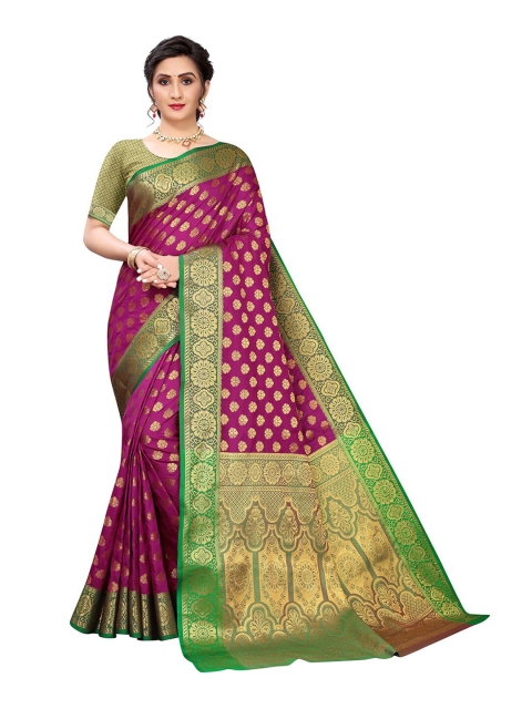 

Pisara Purple & Green Woven Design Zari Silk Cotton Chanderi Saree