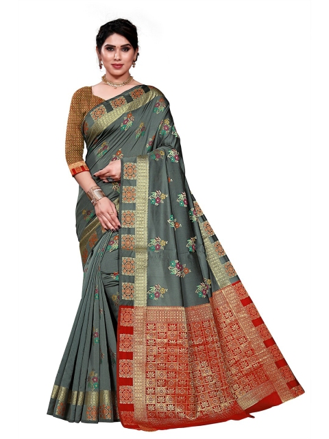 

Pisara Grey & Red Woven Design Zari Silk Cotton Patola Saree