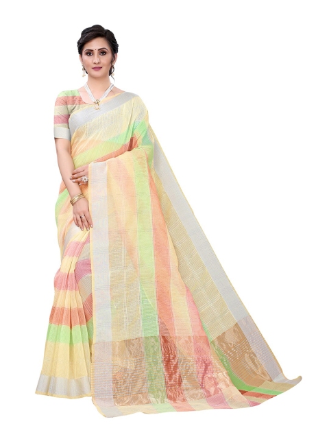 

Pisara Pink & Green Woven Design Zari Silk Cotton Kota Saree