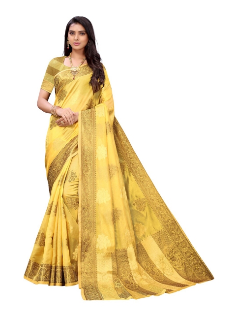 

Pisara Mustard Floral Zari Organza Saree