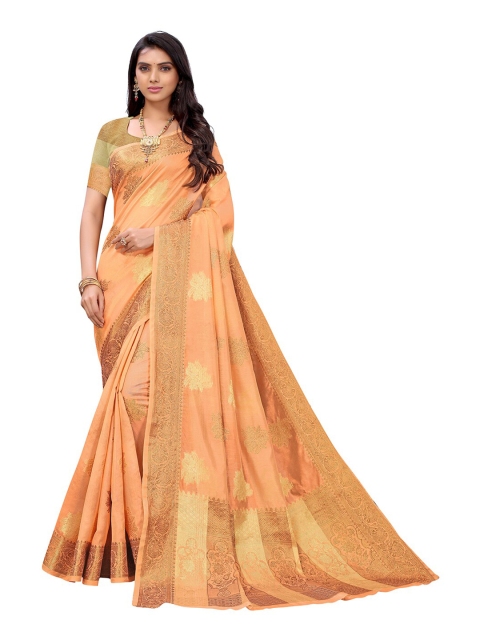 

Pisara Rust & Gold-Toned Woven Design Zari Organza Saree