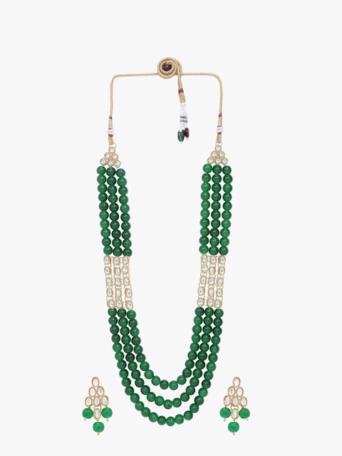 

Simply yours Green & White Kundan Studded Beadded Jewellery Set