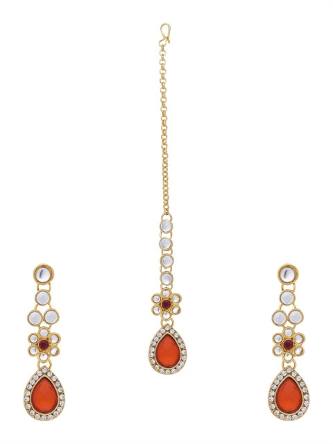 

Simply yours Gold-Plated Orange Kundan-Studded Handcrafted Jewellery Set