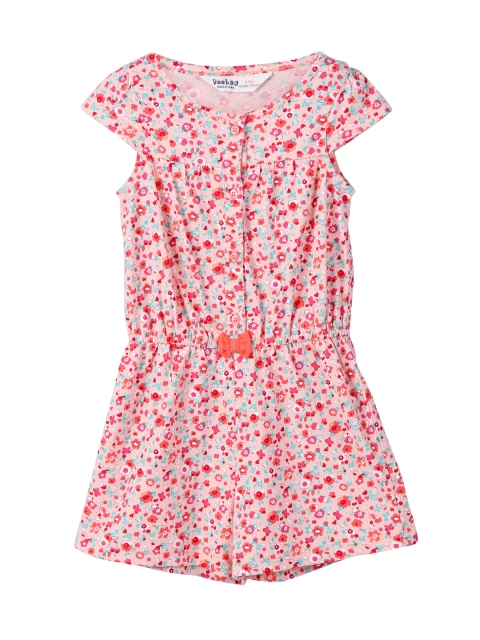 

Beebay Girls Peach-Coloured & Red Floral Print Playsuit