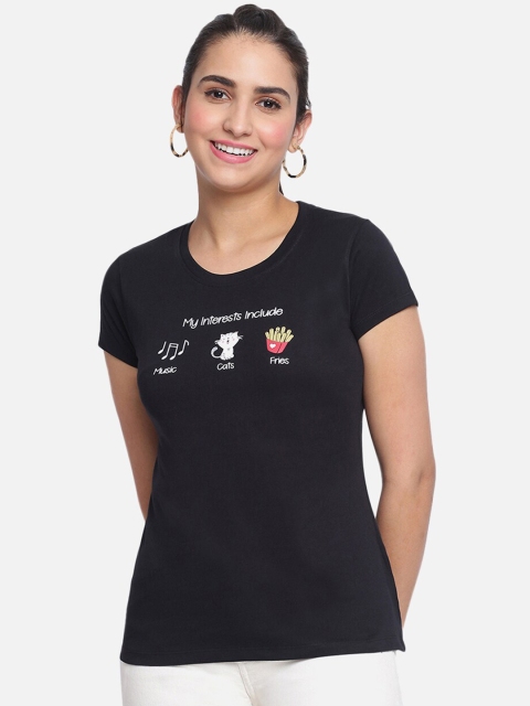

R&B Women Black Typography Raw Edge T-shirt