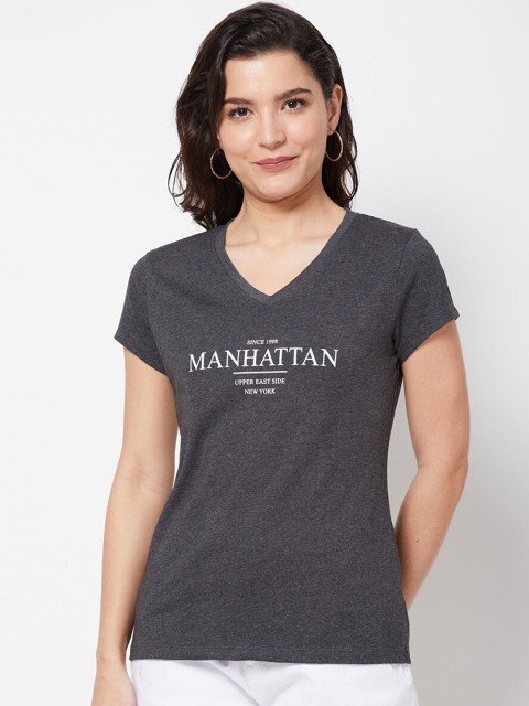 

R&B Women Charcoal Typography V-Neck T-shirt