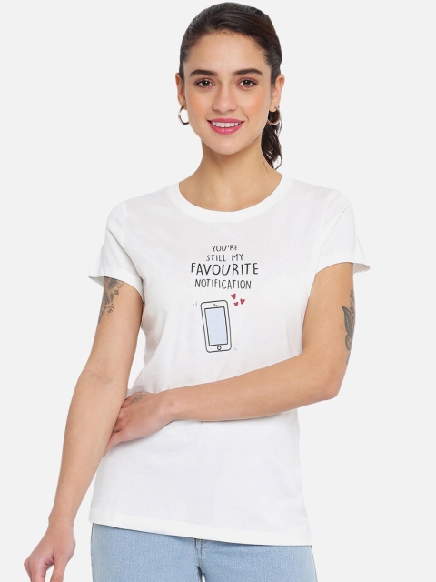 

R&B Women White Printed Cotton T-shirt