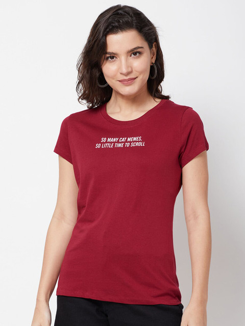 

R&B Women Burgundy V-Neck Raw Edge T-shirt