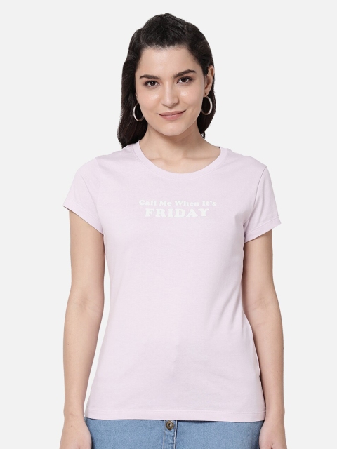 

R&B Women Purple Typography Raw Edge T-shirt