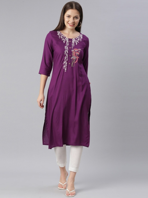 

Marcia Women Purple Yoke Design Flared Sleeves Thread Work Kurta