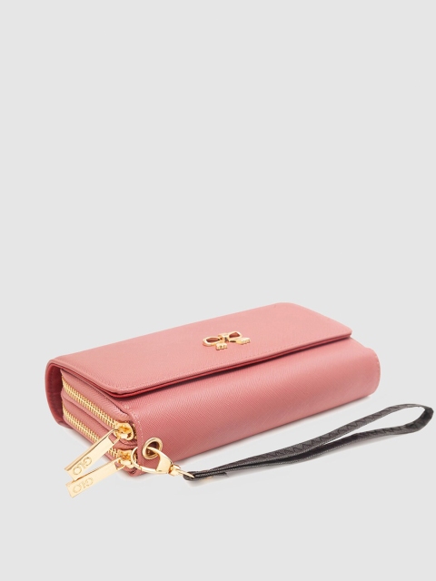 

Globus Women Pink & Gold-Toned Bow Detail PU Zip Around Wallet