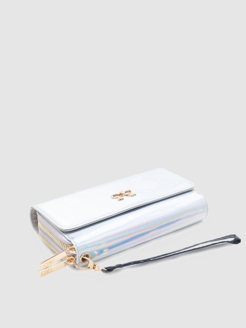 

Globus Women White & Gold-Toned Bow Detail PU Zip Around Wallet