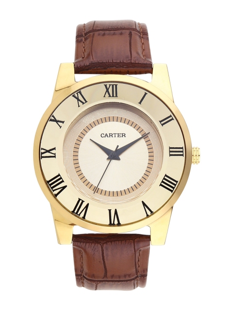 

Sandy D Carter Men Gold-Toned Brass Patterned Dial & Brown Leather Textured Straps Analogue Watch
