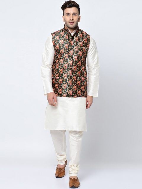

Kaifoo Men Kurta Pyjama Set With Printed Nehru Jacket., White