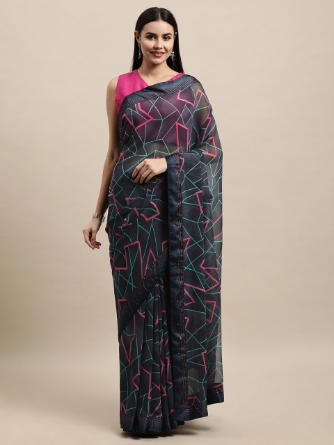 

Vishal Prints Navy Blue Geometric Print Saree