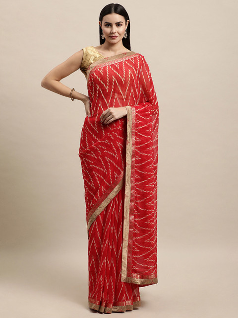 

Vishal Prints Red & Beige Abstract Print Saree