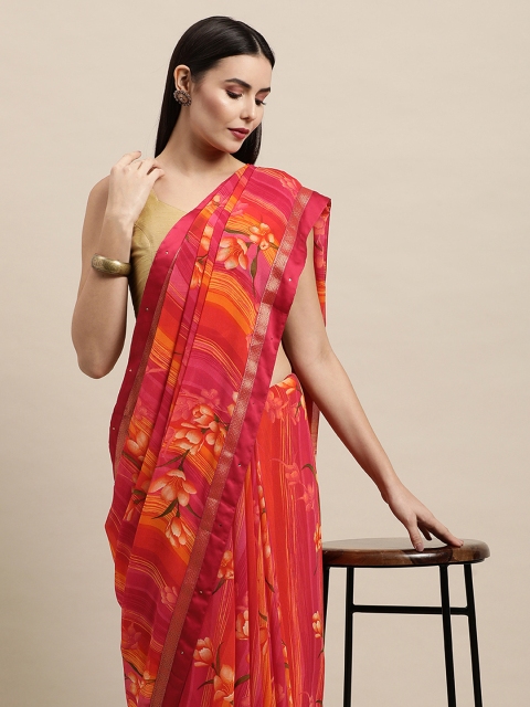 

Vishal Prints Pink & Orange Floral Print Saree