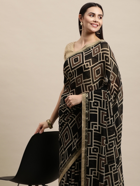 

Vishal Prints Black & Beige Geometric Print Georgette Saree