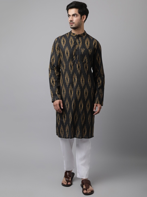 

Waahiba Men Black & Yellow Woven Design Straight Kurta