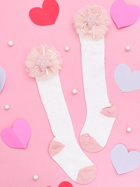 

Yellow Bee Girls White & Pink Solid Calf-Length Cotton Socks