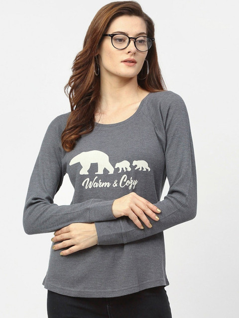 

Rigo Grey Typography Printed Regular Top