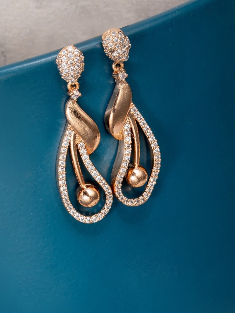 

BARSANO Women Gold-Toned Classic Rose-Gold Plated Drop Earrings