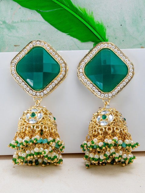 

BARSANO Women Green Geometric Jhumkas Earrings