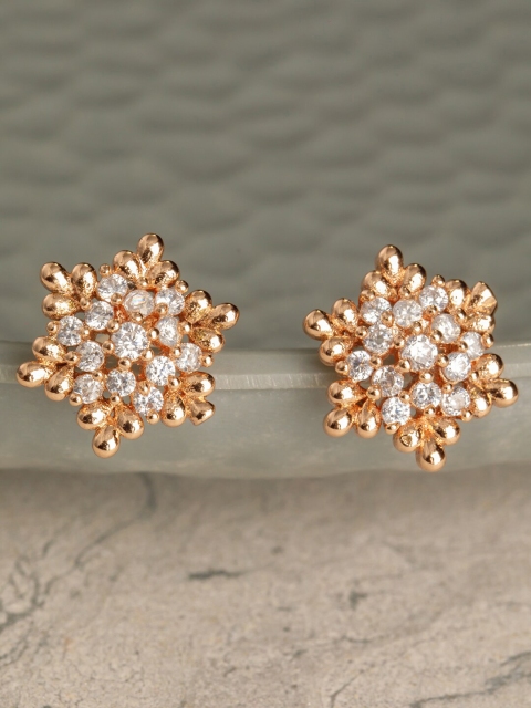 

BARSANO Gold-Toned & White Contemporary Studs Earrings