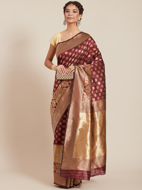 

Tikhi Imli Maroon Woven Design Silk Blend Banarasi Saree