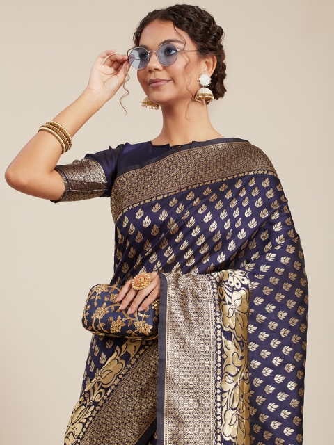 

Tikhi Imli Navy Blue Woven Design Silk Blend Banarasi Saree