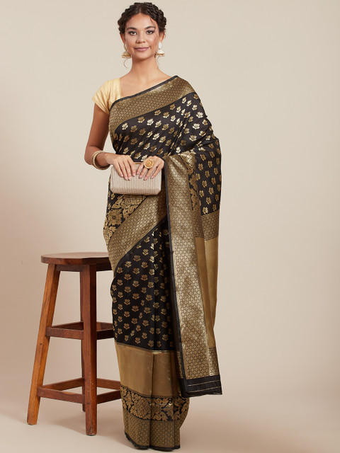 

Tikhi Imli Black Woven Design Silk Blend Banarasi Saree