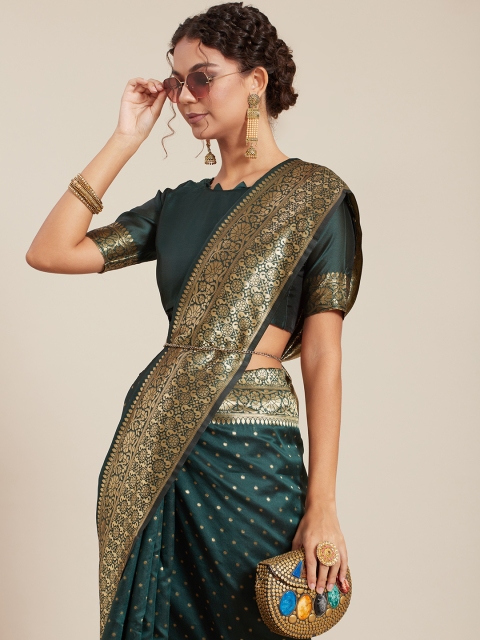 

Tikhi Imli Green Woven Design Silk Blend Banarasi Saree