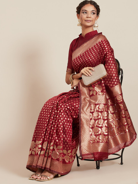 

Tikhi Imli Maroon Woven Design Banarasi Saree
