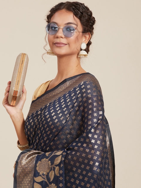 

Tikhi Imli Navy Blue Woven Design Linen Blend Banarasi Saree