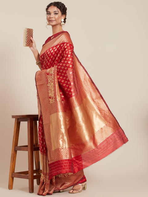 

Tikhi Imli Red Woven Design Silk Blend Banarasi Saree