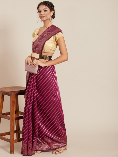 

Tikhi Imli Burgundy Woven Design Linen Blend Banarasi Saree