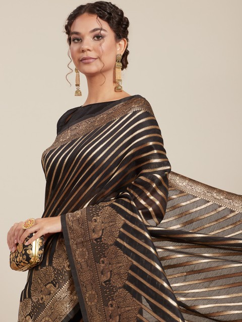 

Tikhi Imli Black Woven Design Linen Blend Banarasi Saree