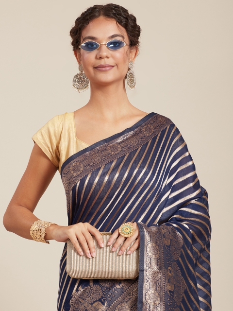 

Tikhi Imli Navy Blue Woven Design Linen Blend Banarasi Saree