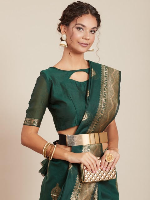 

Tikhi Imli Green Woven Design Linen Blend Banarasi Saree