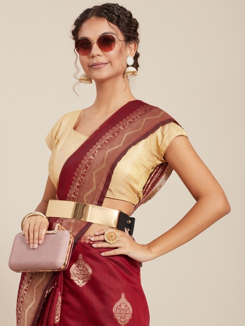 

Tikhi Imli Maroon Woven Design Linen Blend Banarasi Saree