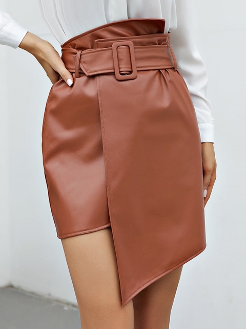 

URBANIC Brown Asymmetrical Straight Skirt